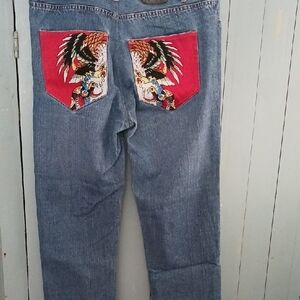 Embroidered Eagle Denim Jeans. Ed HARDY.